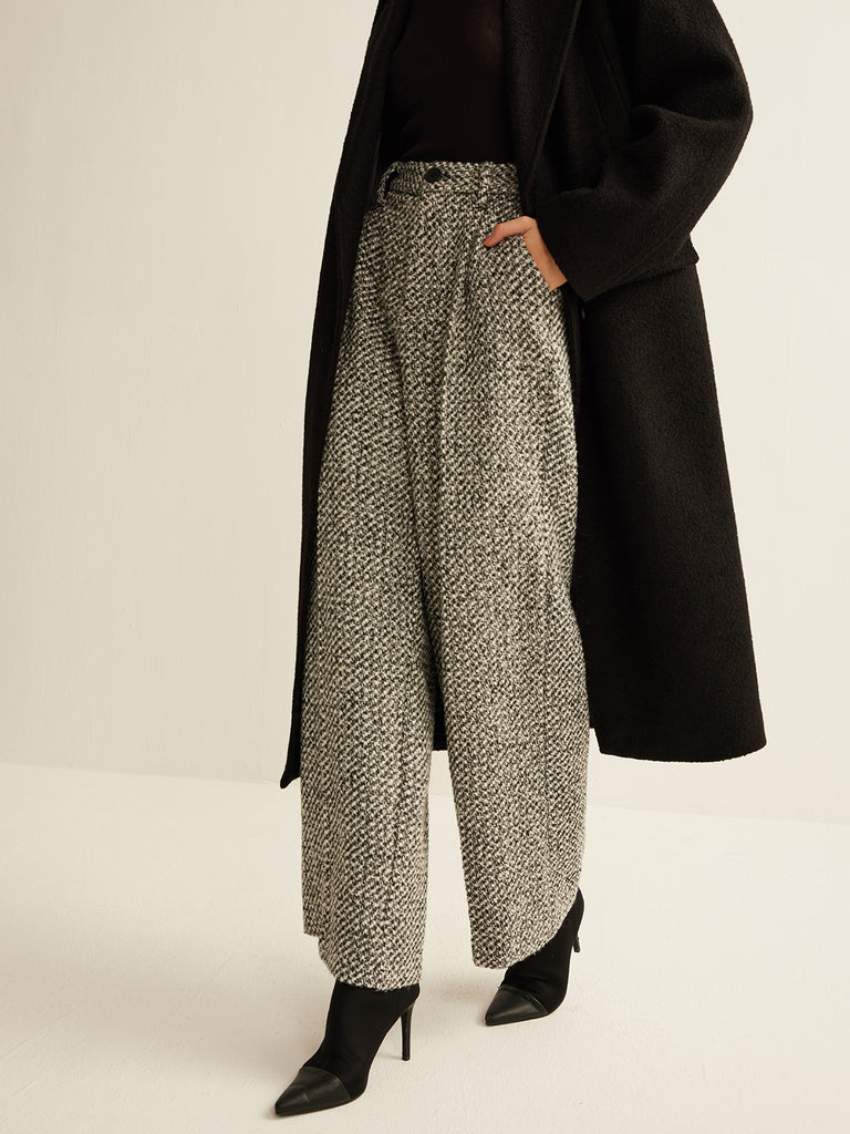 c*i様 BREEZE TWEED DEEP TUCK BAGGY SLACKS Men Baggy Tweed Pants Thick Wool Blend Formal Suit Straight