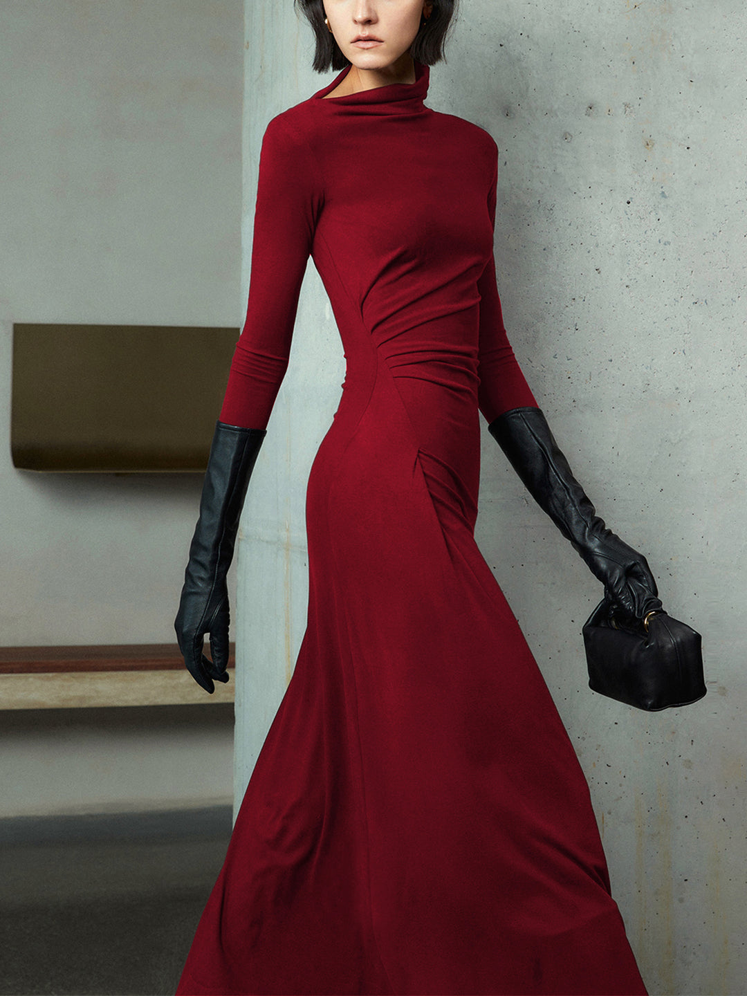 Bodycon Asymmetrical Neck Long Sleeve Ruched Maxi Dress Bodycon Asymmetrical Neck Long Sleeve Ruched Maxi Dress