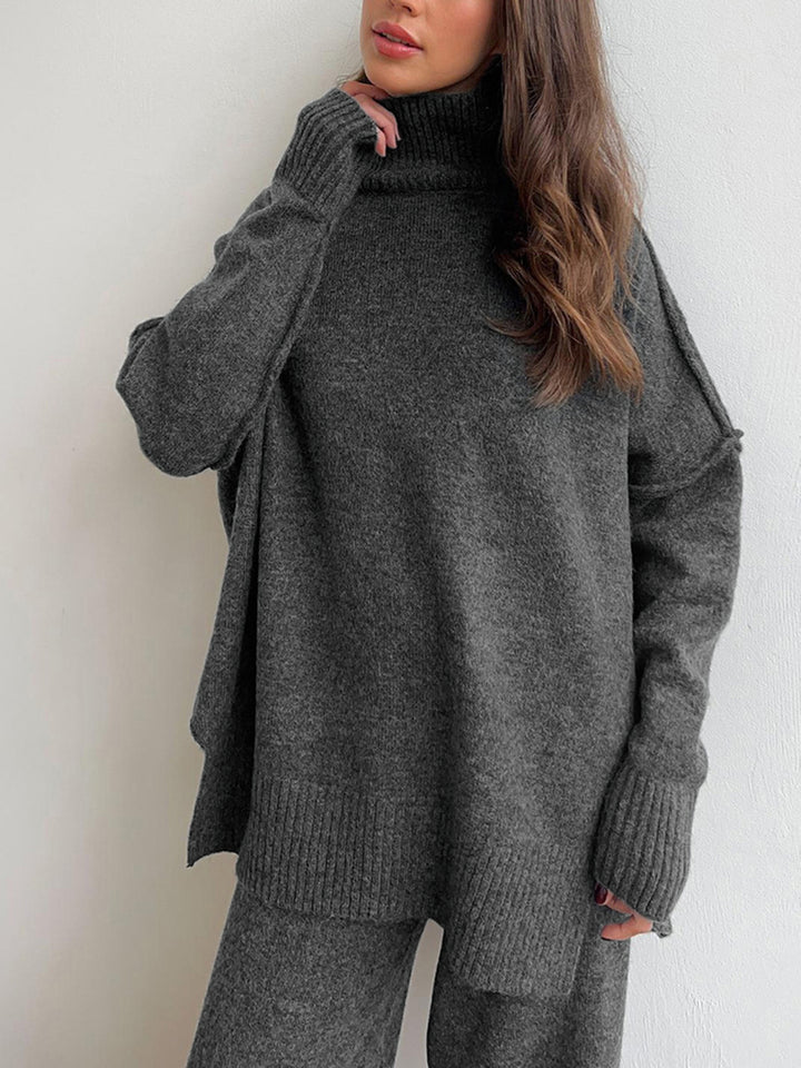 Plain Turtleneck Knit Pants Set – COMMENSE Plain Turtleneck Knit Pants Set – COMMENSE
