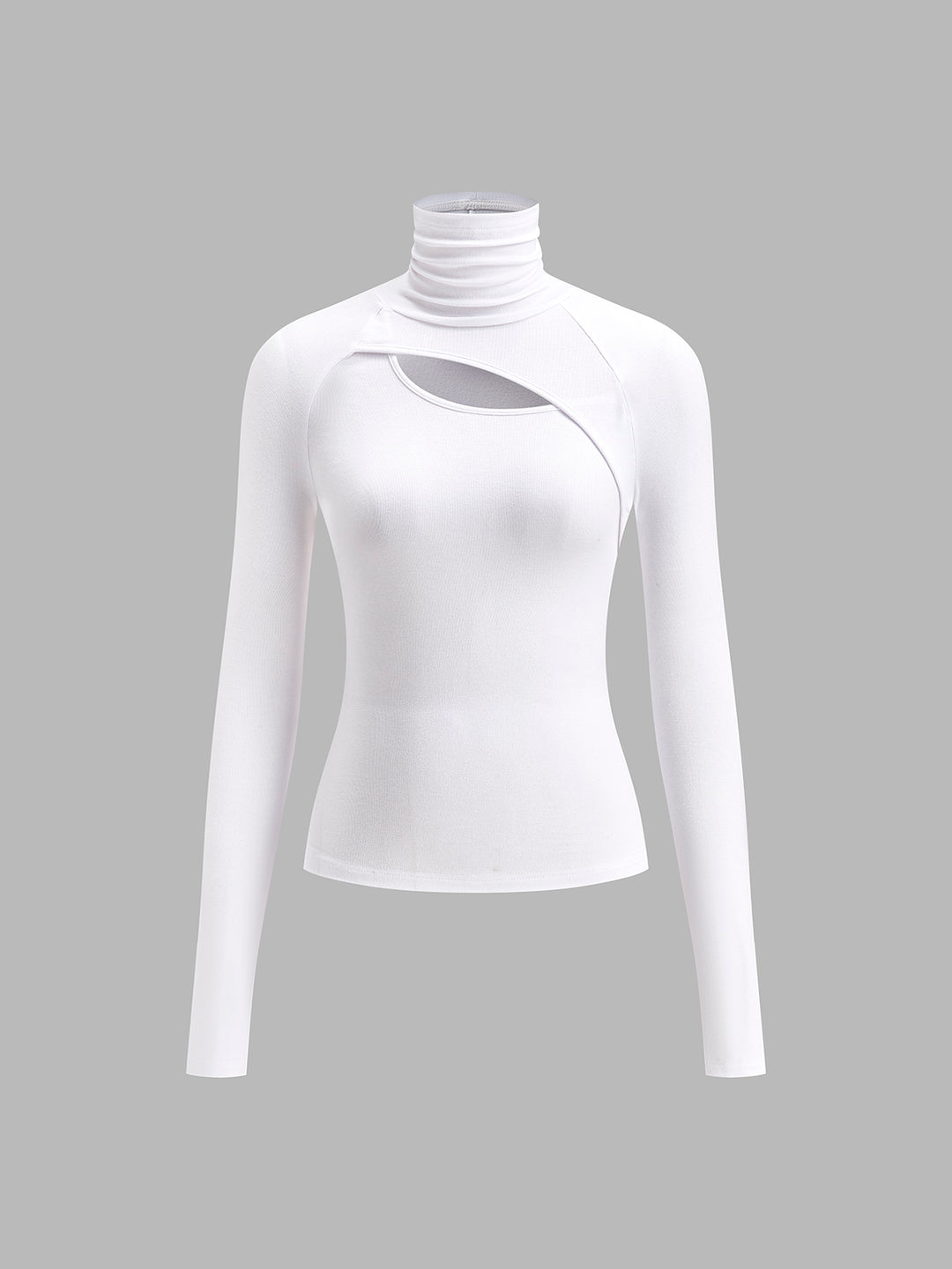 Asymmetric Cut Out Turtleneck Long Sleeve Slinky Top | COMMENSE