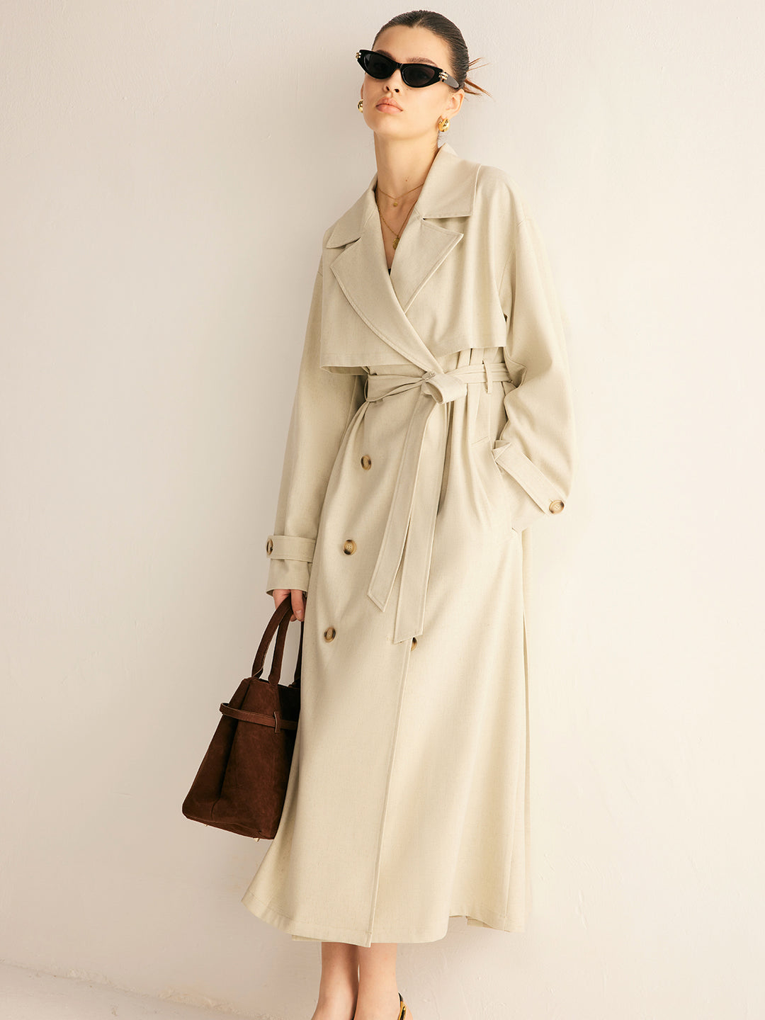 ワールド オンラインストア Elegant Pleated COMMENSE – Belt With Coat Trench ジャケット・アウター