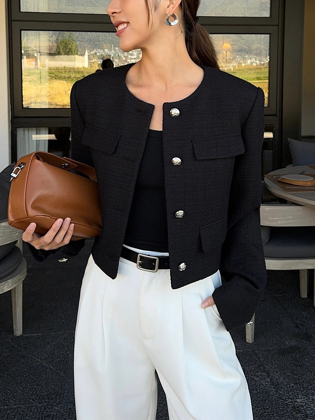 Black Metallic Tweed Jacket – Halsbrook