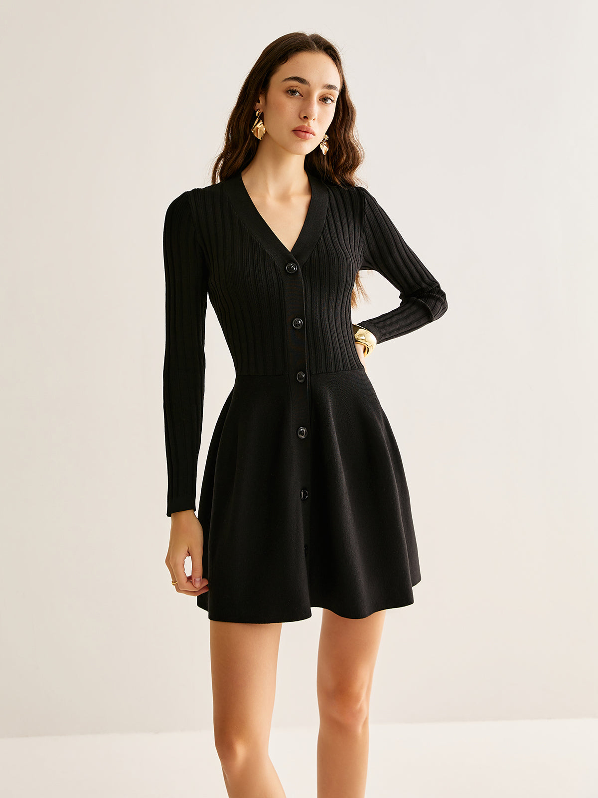 flowy sweater dress Breasted Flowy Sweater Short Dress