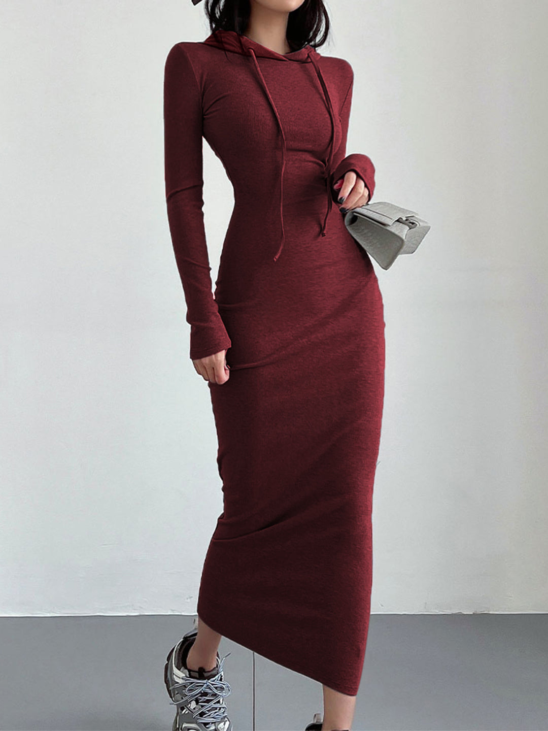Drop Shoulder Drawstring Hooded Dress – COMMENSE