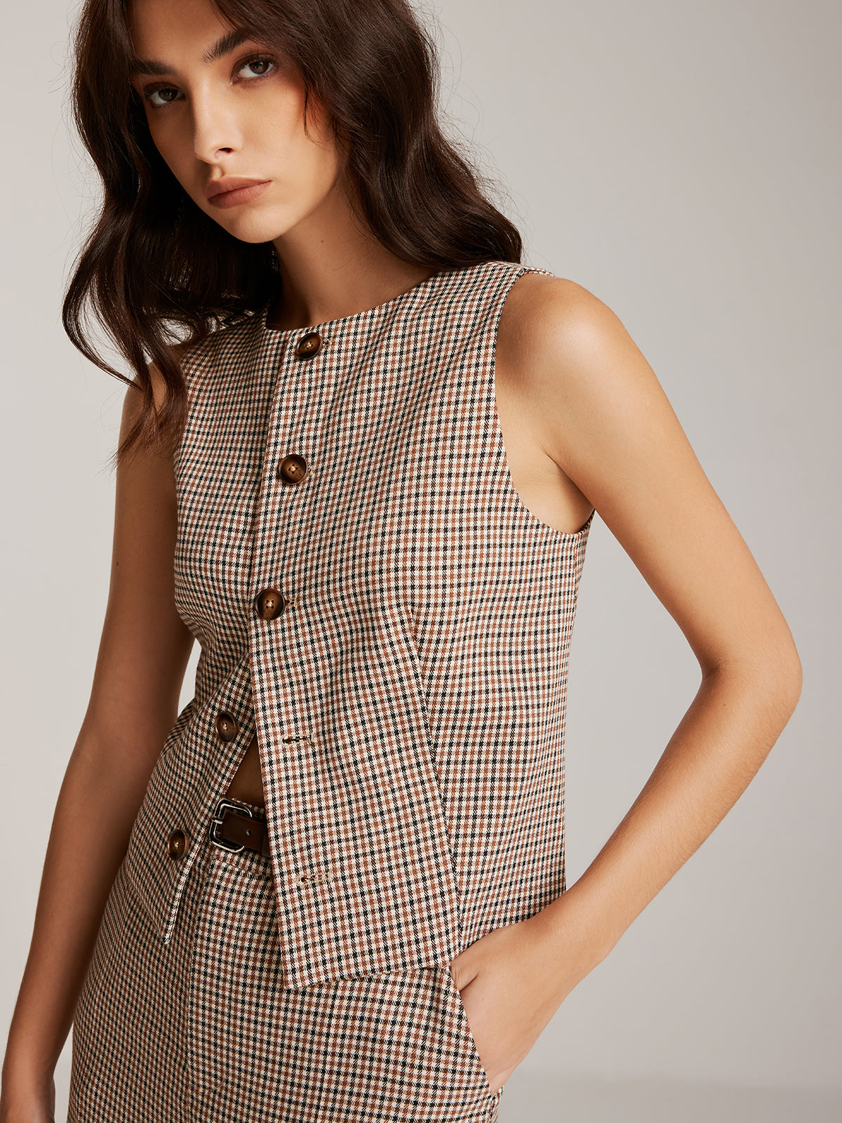 Elegant Plaid Button Vest | COMMENSE