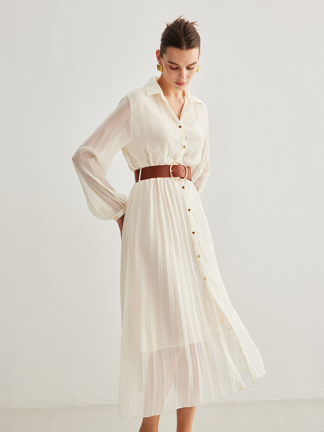 Pleats collar Chiffon Dress – L'AUBE BLANC