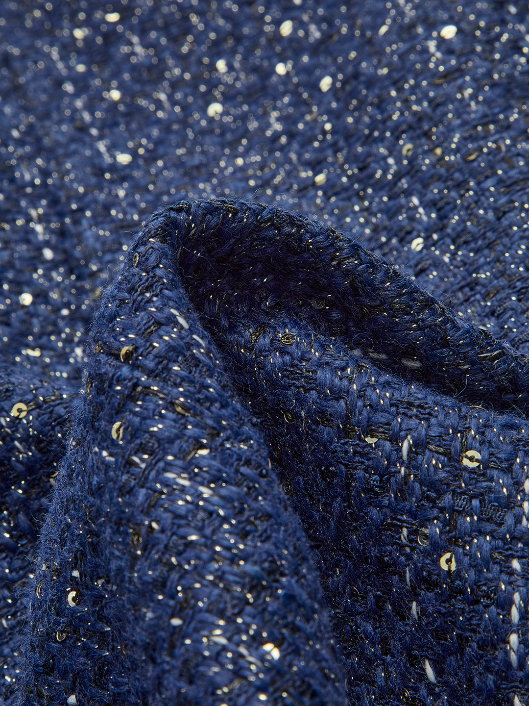 Sequins Button Belted Tweed Vest | COMMENSE