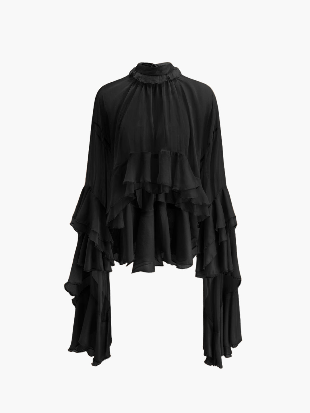 Sheer Turtleneck Ruffle Chiffon Blouse – COMMENSE Sheer Turtleneck Ruffle Chiffon Blouse – COMMENSE