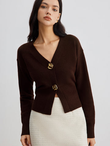 18660 Metallic Shimmer Button Cardigan - Beige