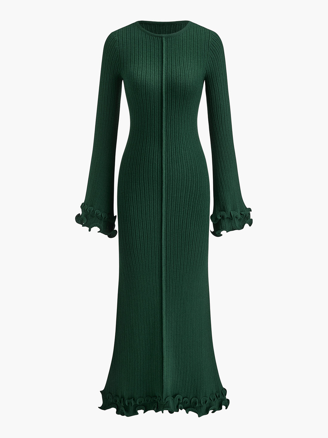 Semi-Sheer Piping Ruffle Drawstring Knit Dress – COMMENSE