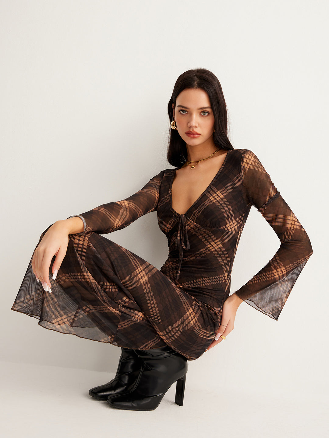 bell sleeve mesh dress Cora Mesh Bell Sleeve Dress