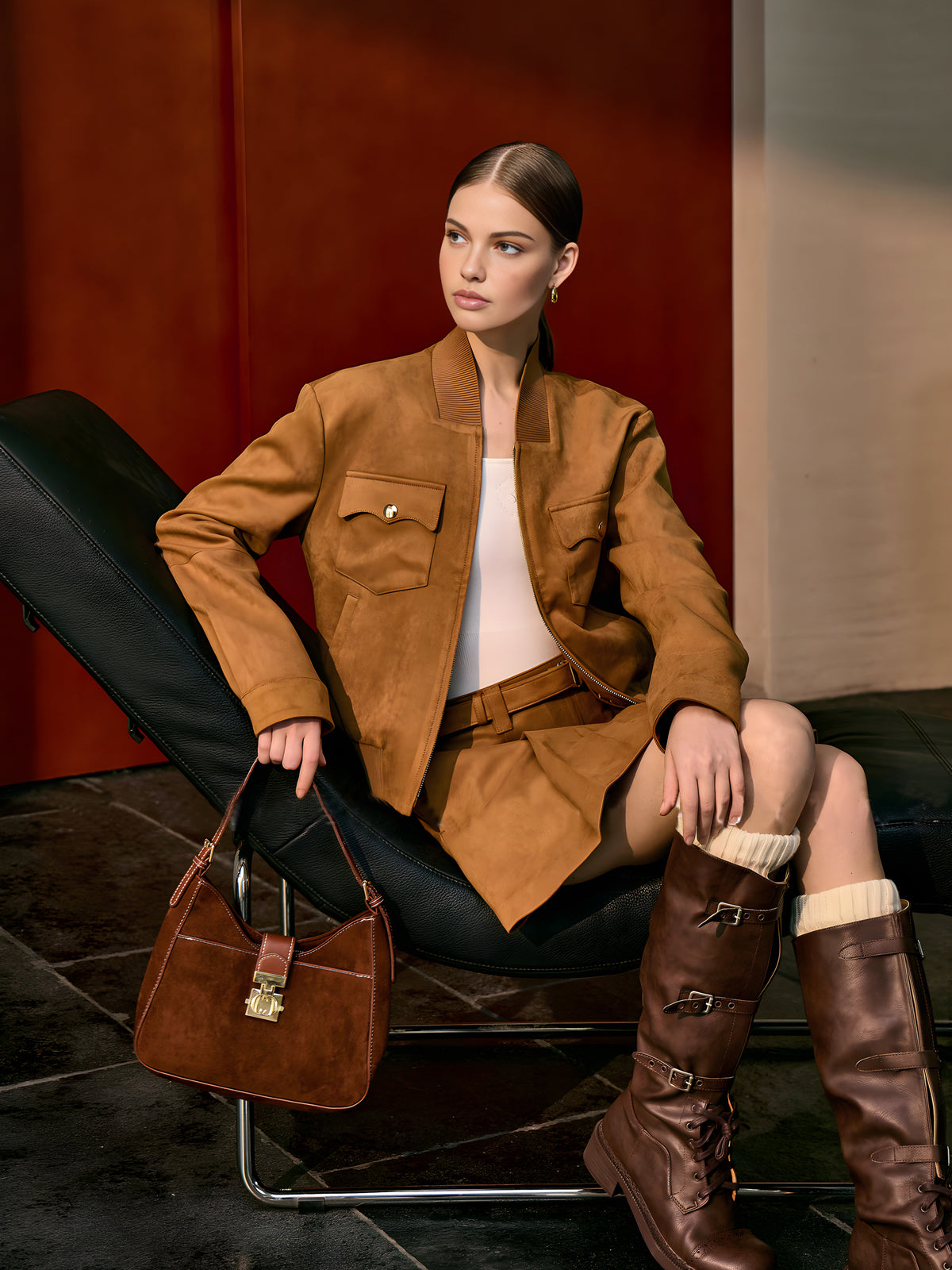Suede Effect Zipper Jacket | COMMENSE