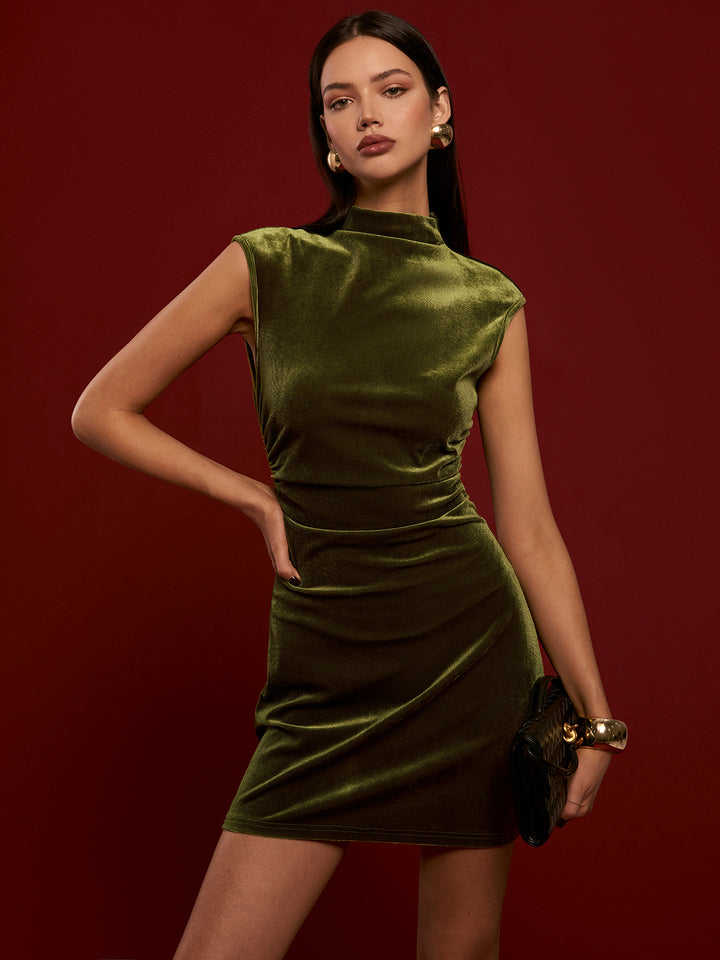 velvet mock neck dress sleeveless - Dark Green zip closure Body Con The Beautiful Video for COLOR:Fushcia (as pictured) 16-16½ 36/37