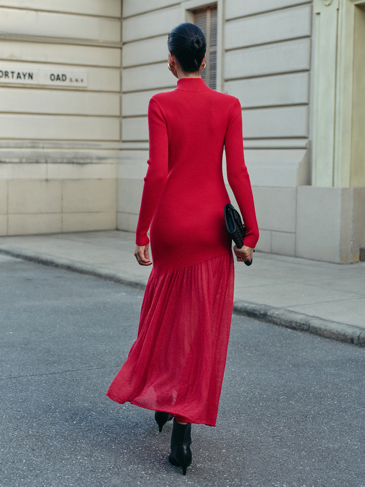 mock neck pleated sweater dress Pleated Mock Neck Midi Sweater Dress