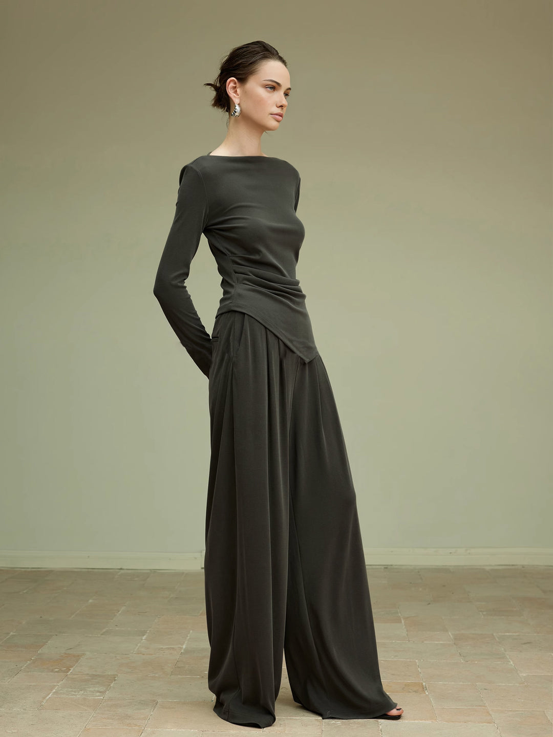 パンツ NACHE : 24FW / DRAPING JERSEY PANTS (2COLORS) Pleated Draped Jersey Pants – COMMENSE