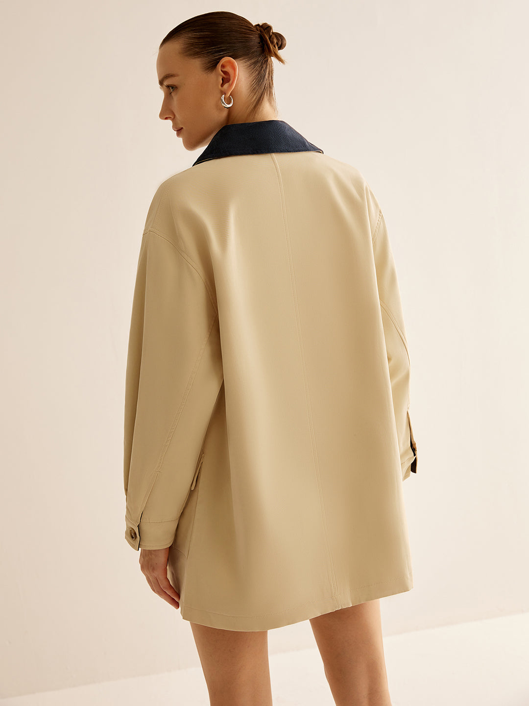 Oversized Cotton Contrast Collar Button Jacket – COMMENSE