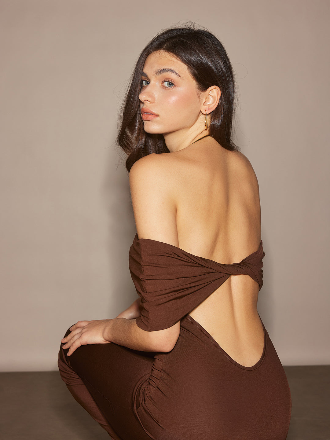 commense off shoulder dress Off-Shoulder Ruched Slim Long Dress