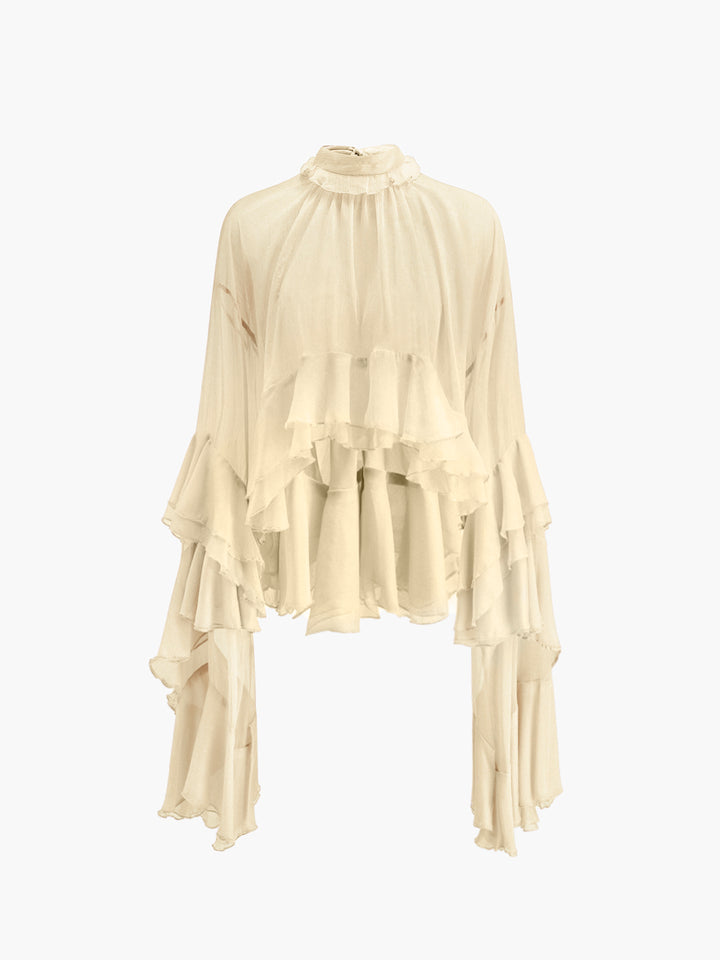 Sheer Turtleneck Ruffle Chiffon Blouse – COMMENSE Sheer Turtleneck Ruffle Chiffon Blouse – COMMENSE