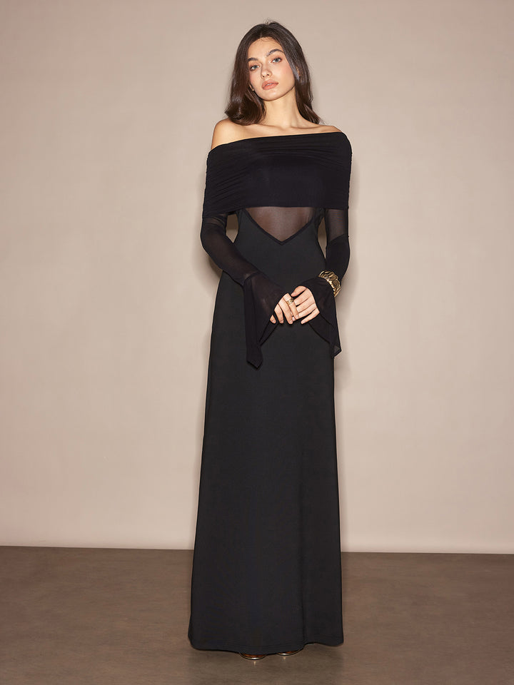 commense off shoulder dress Off-Shoulder Sheer Panel Dress