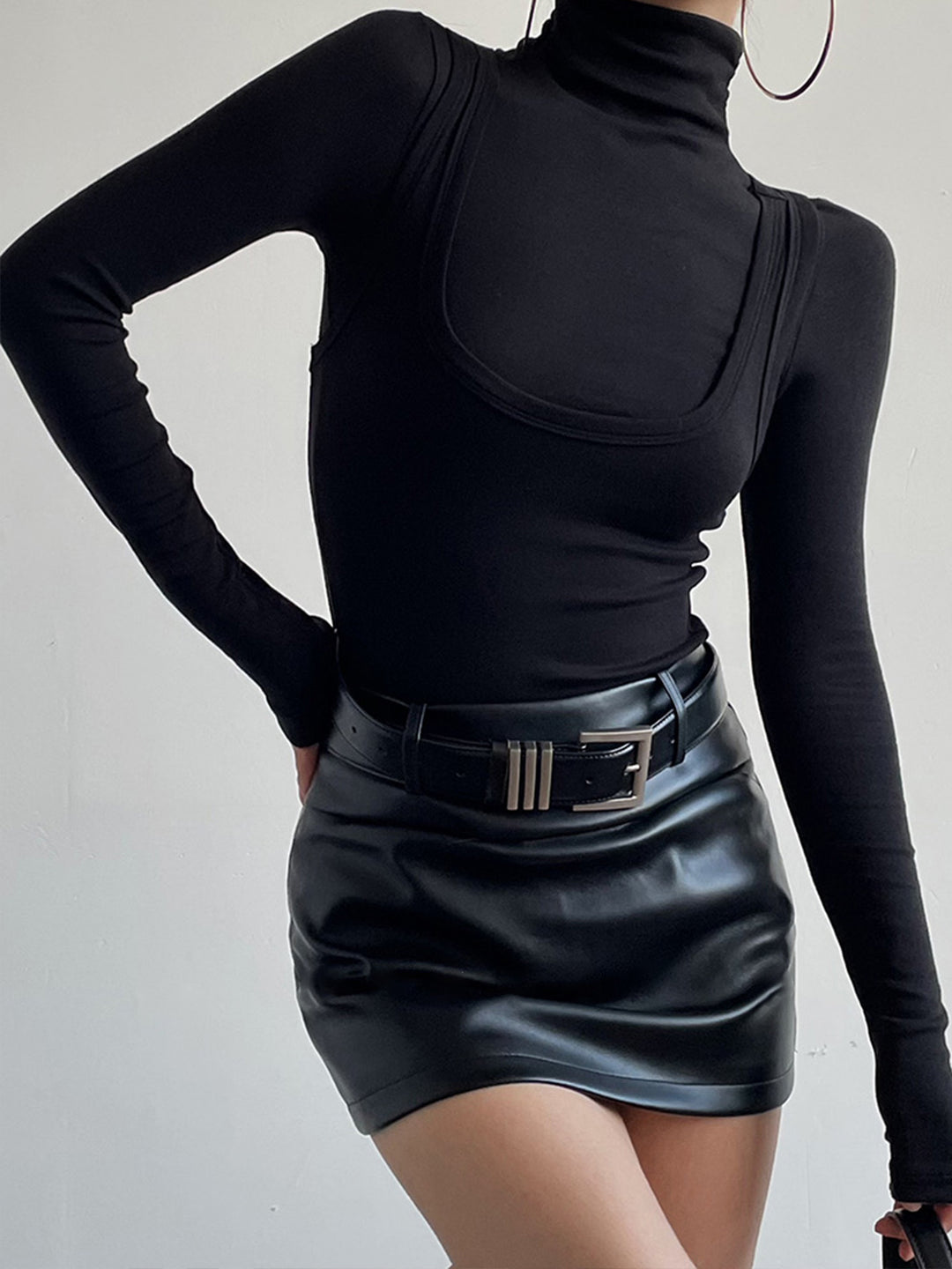 2 in 1 Mock Neck Jersey Top | COMMENSE