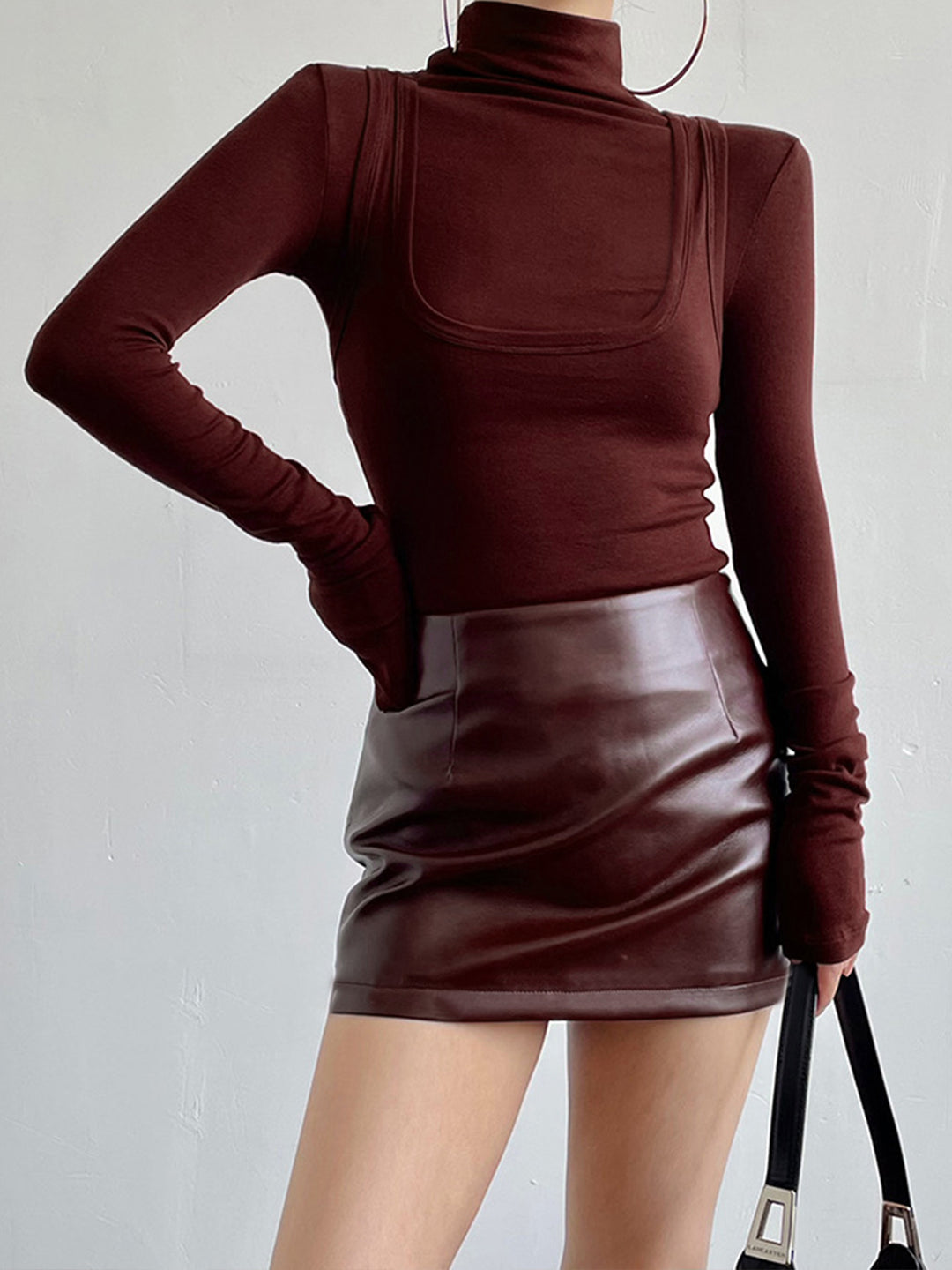 2 in 1 Mock Neck Jersey Top – COMMENSE 2 in 1 Mock Neck Jersey Top – COMMENSE