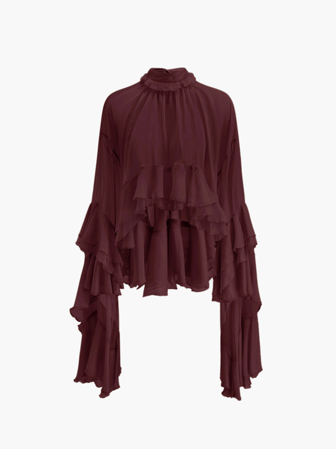 Sheer Turtleneck Ruffle Chiffon Blouse – COMMENSE
