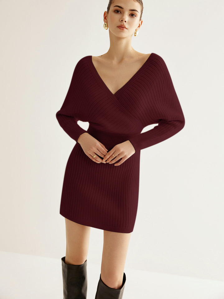 burgundy mexican dress Criss Cross Cinched Sweater Dress