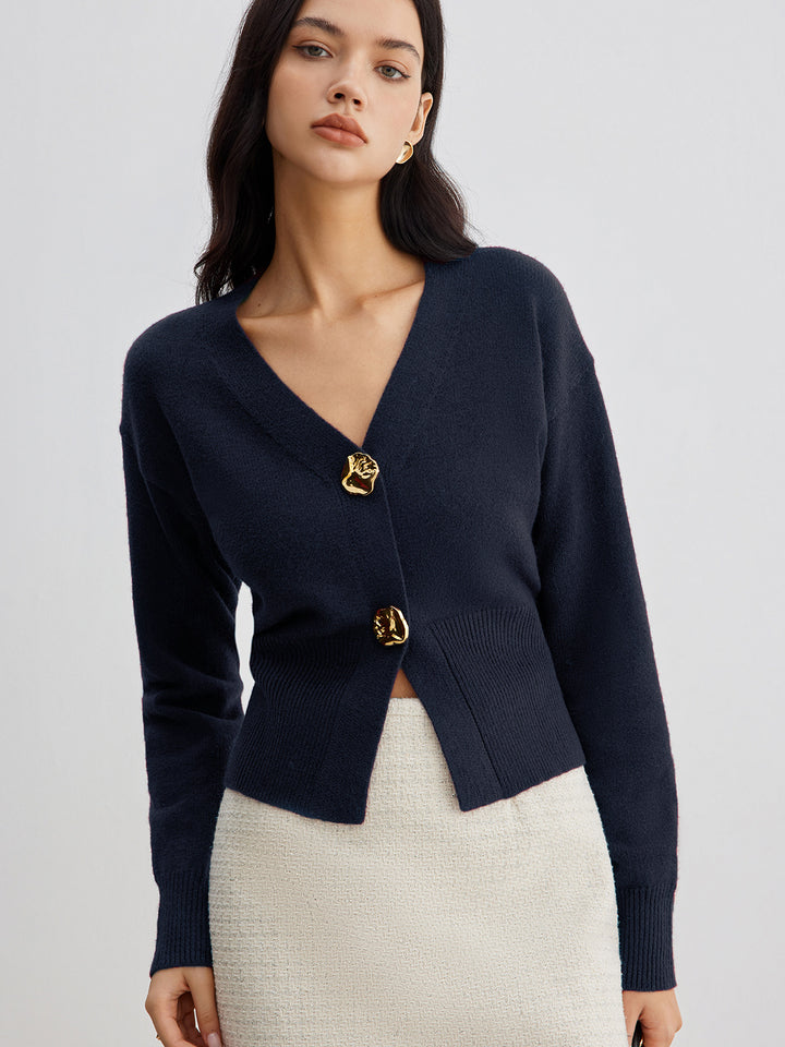 Elegant Metal Button Short Cardigan – COMMENSE