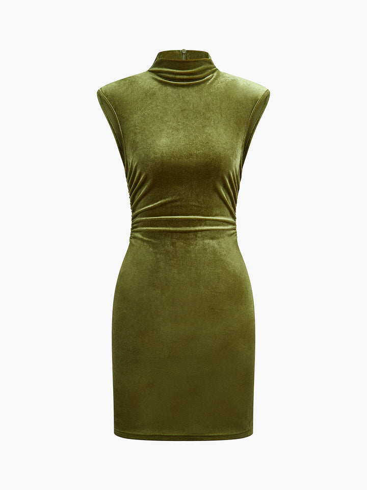 slim fit dress slacks Mock Neck Sleeveless Velvet Dress - Green