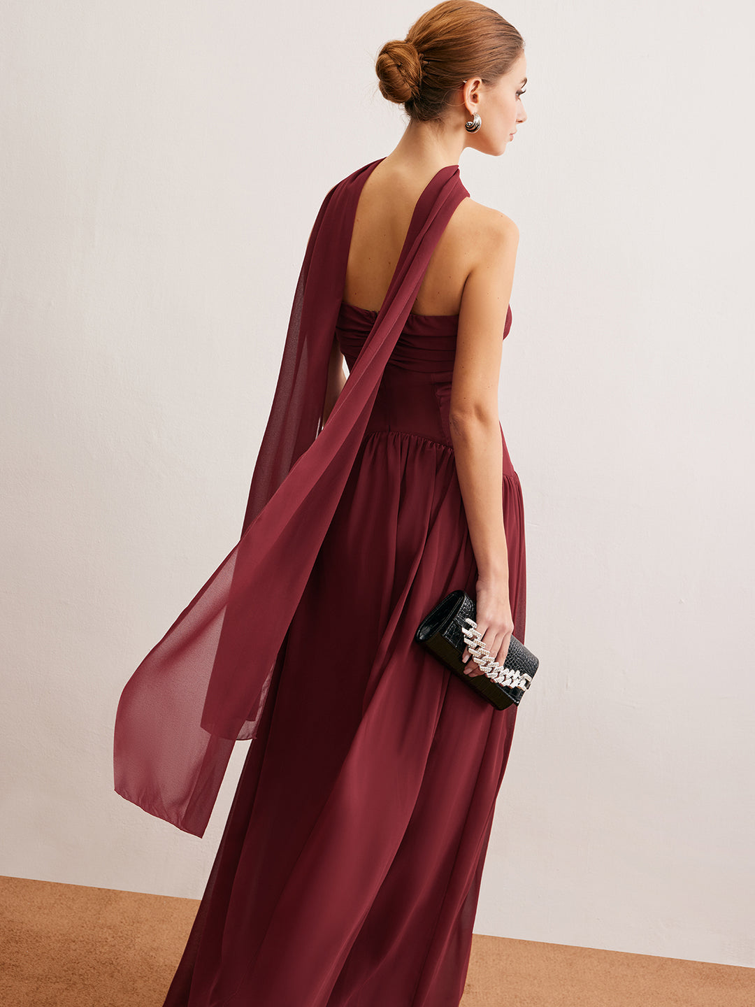 Semi-Sheer Ruched Long-Ribbon Tube Dress | COMMENSE