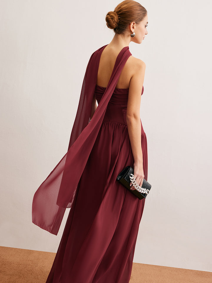 Semi-Sheer Ruched Long-Ribbon Tube Dress – COMMENSE
