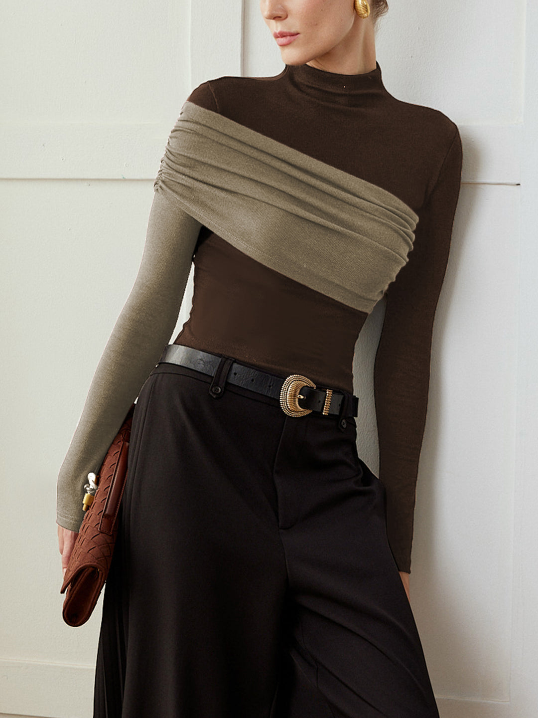 Color Block Pleated Jersey Slim Top – COMMENSE