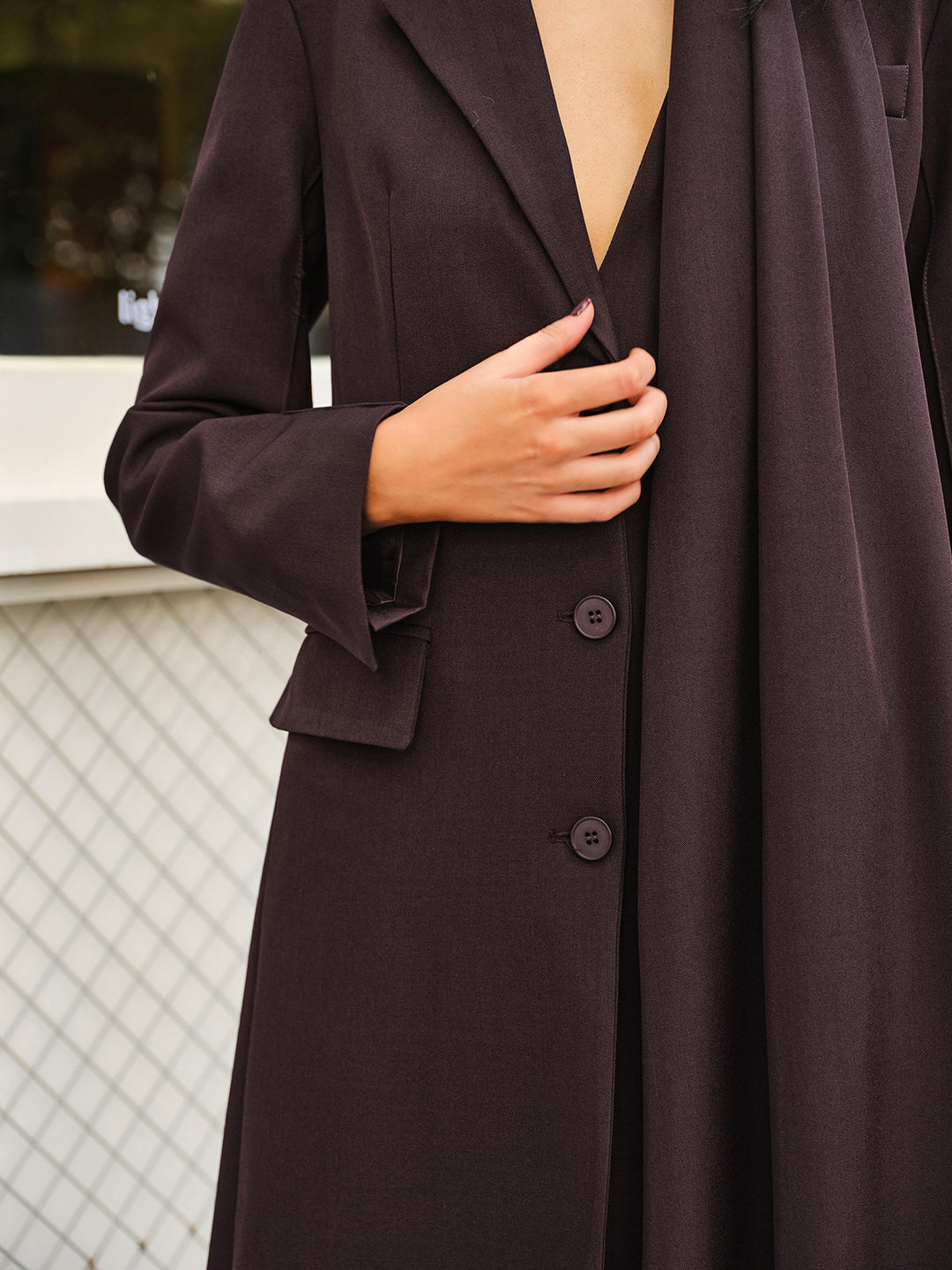 ジャケット・アウター scarf docking drape coat Elan Blanket Stitch Detachable Jacket w/ Scarf Black JK8074