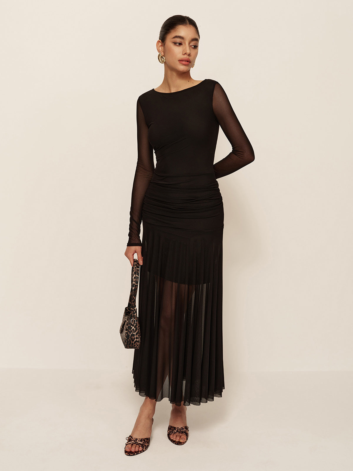 Pleated Ruched Sleeve Dress