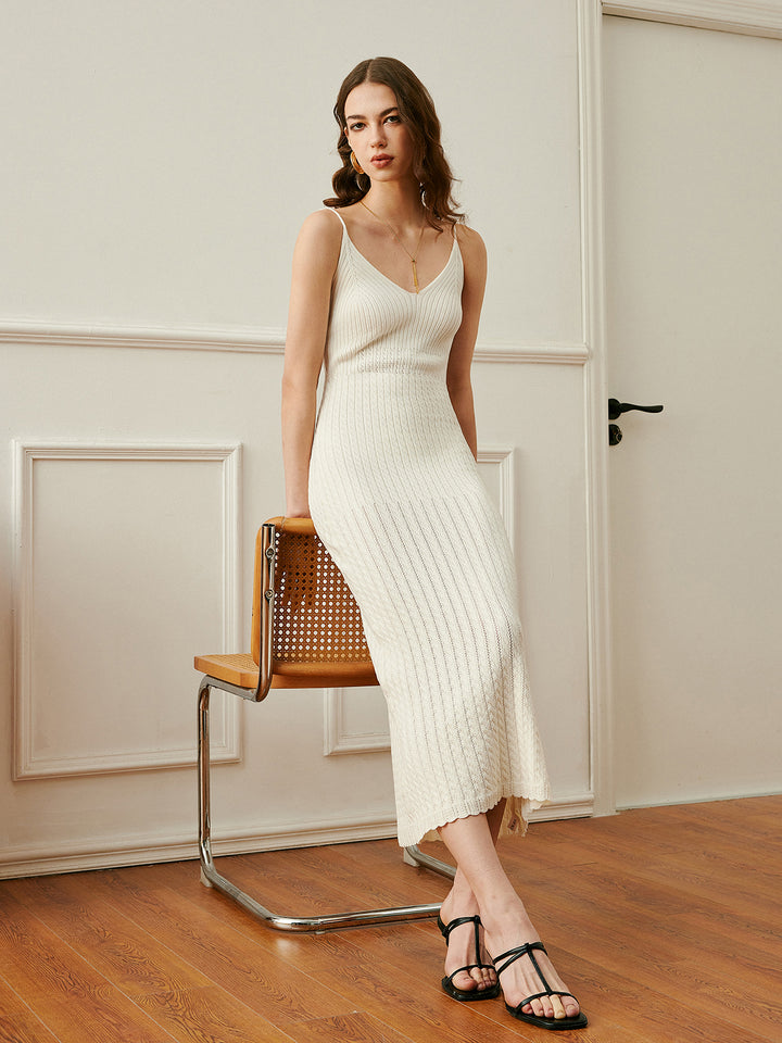 Ribbed Spaghetti Strap Knit Dress | COMMENSE