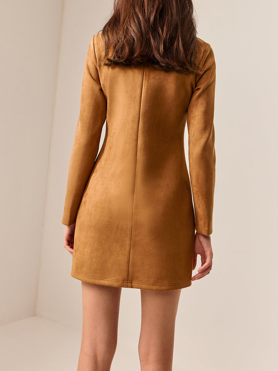 Suede effect metal-detail short dress - Brown Suede effect metal-detail short dress - Brown