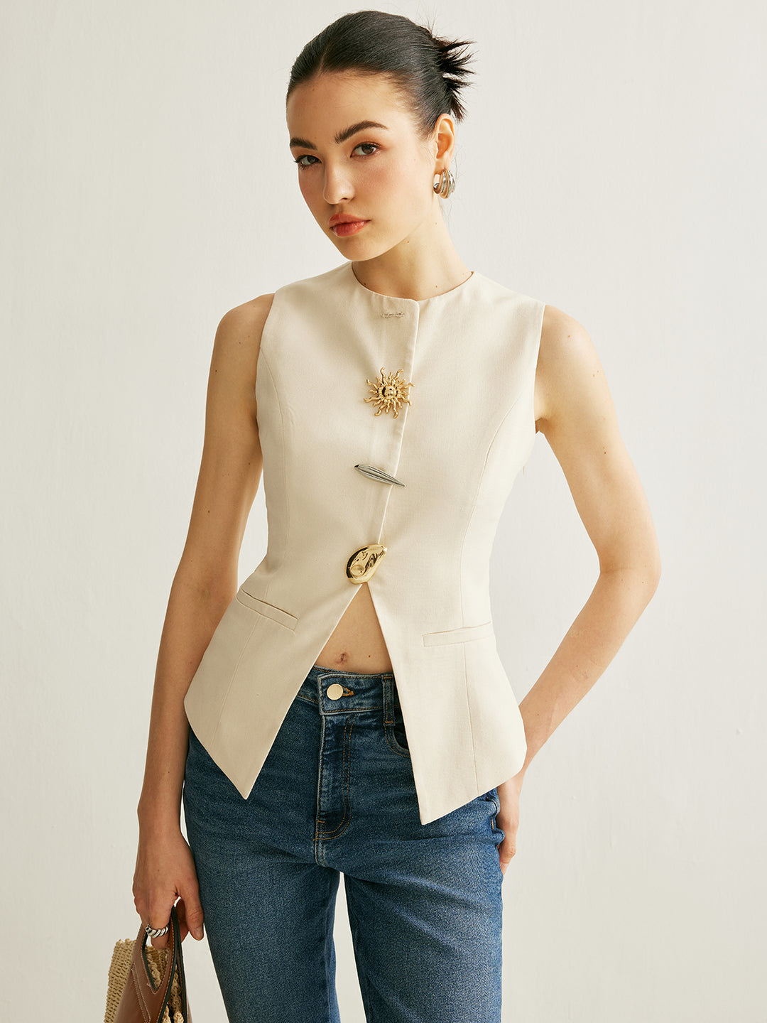 トップス maison celon raw hem single vest STS Adalyn Leather & Cowhide Vest #5276 – RanchRebel