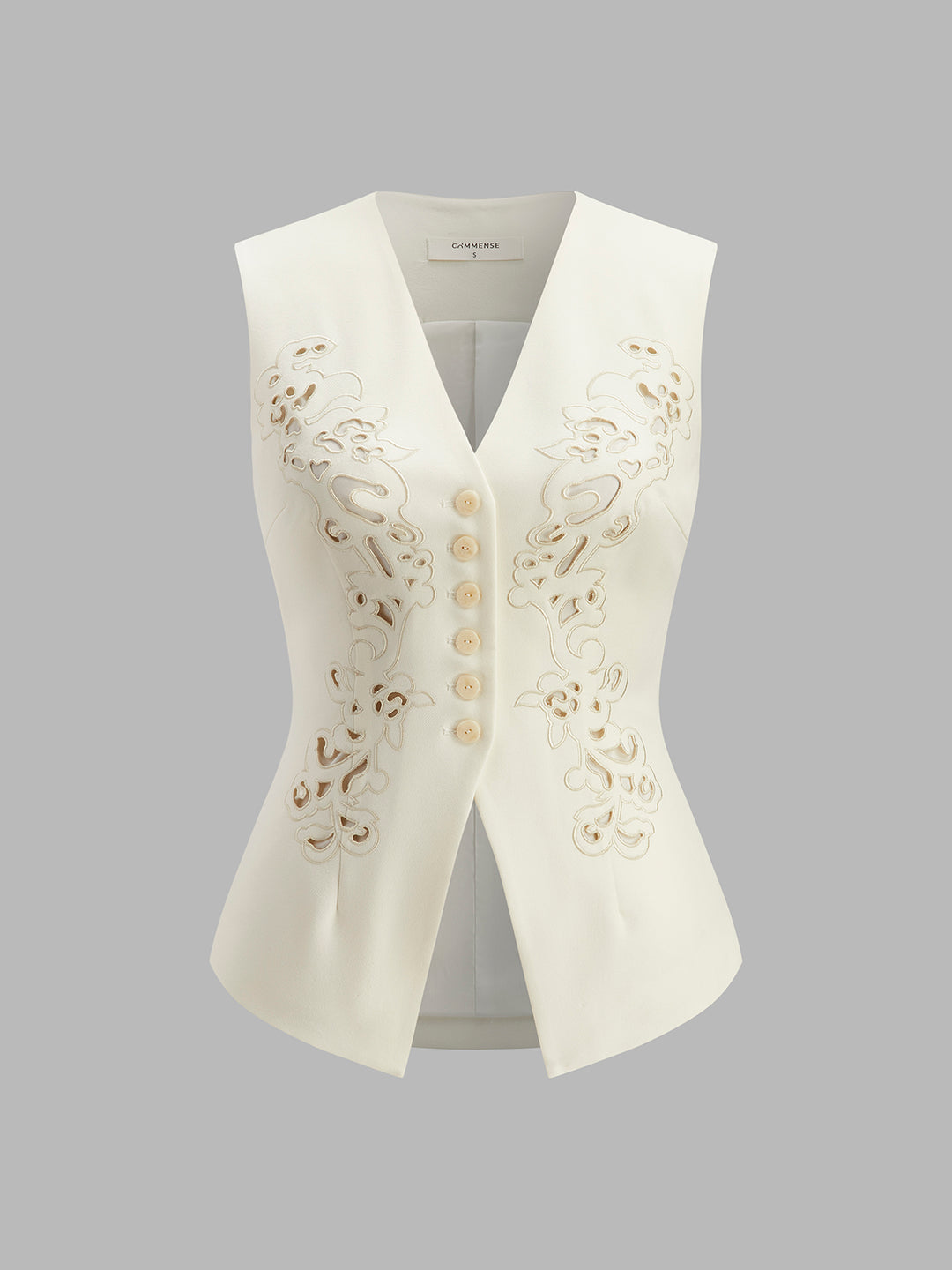 Embroidered Button Detail Vest – COMMENSE