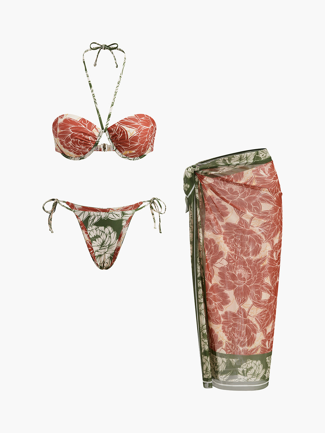 Floral Bikini Set With Tie Side Skirt – COMMENSE