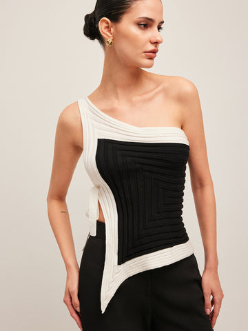 Women's Ribbed Purple Asymmetric Top with Waist Tie-Up