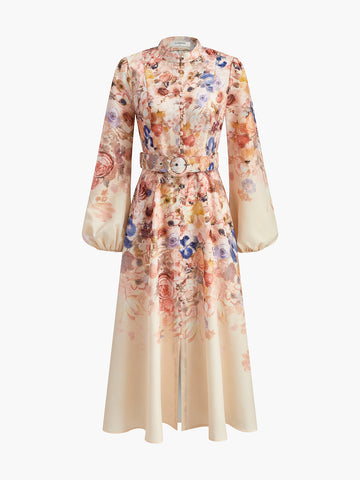 Balloon Sleeve Cotton Dress Dark Blue main image 0