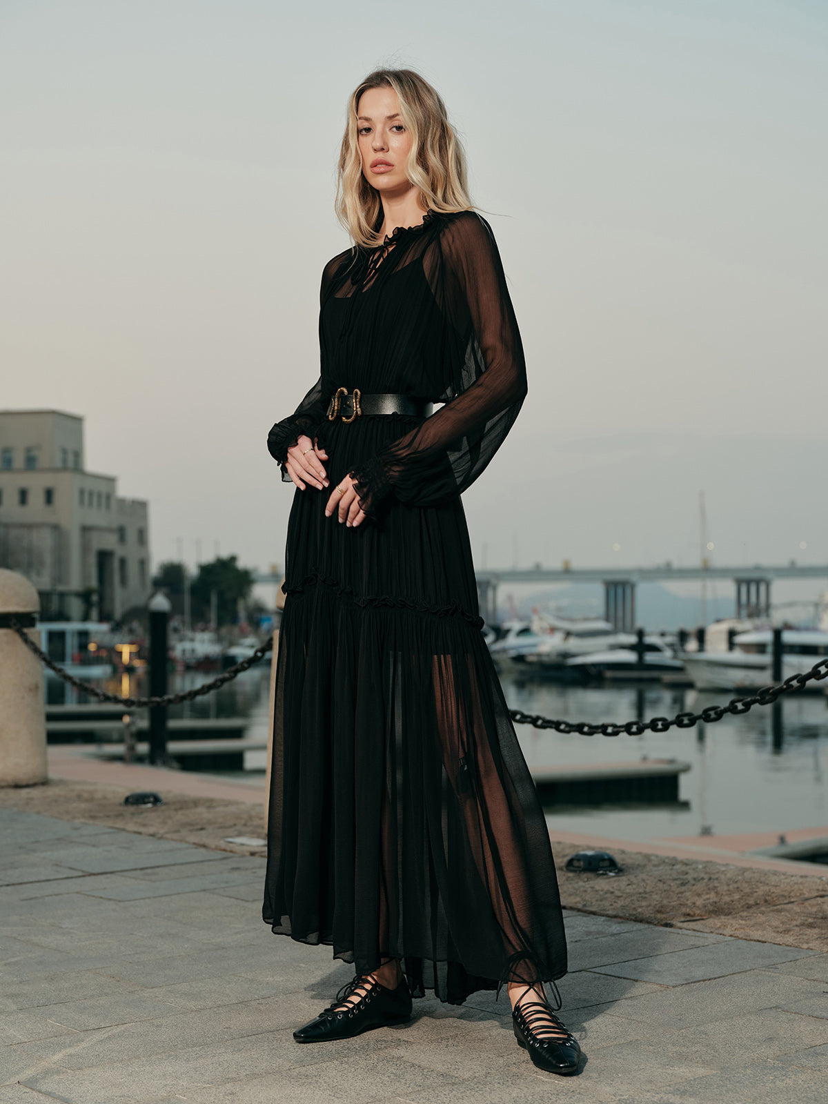 Ruffled Chiffon Semi-Sheer Dress Ruffled Chiffon Semi-Sheer Dress