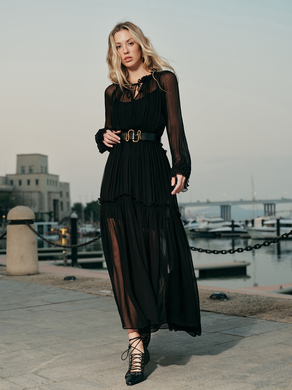 Ruffled Chiffon Semi-Sheer Dress | COMMENSE Ruffled Chiffon Semi-Sheer Dress | COMMENSE