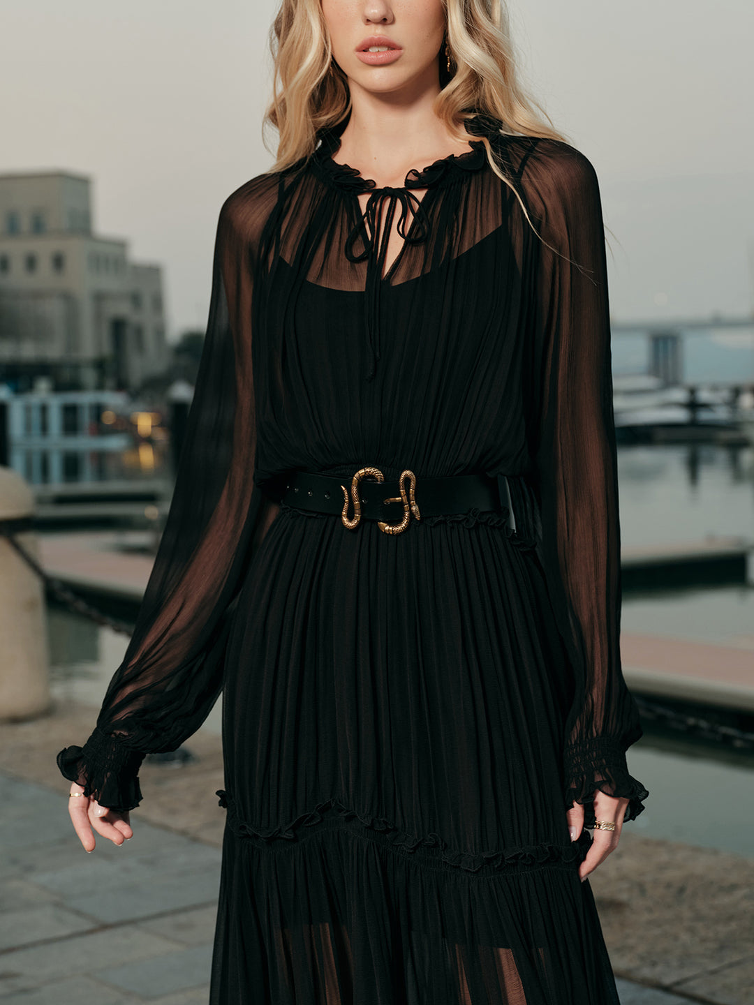 Ruffled Chiffon Semi-Sheer Dress | COMMENSE