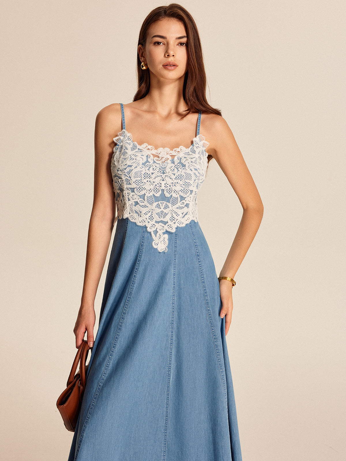 Lace Panel Denim Cami Dress | COMMENSE Lace Panel Denim Cami Dress | COMMENSE