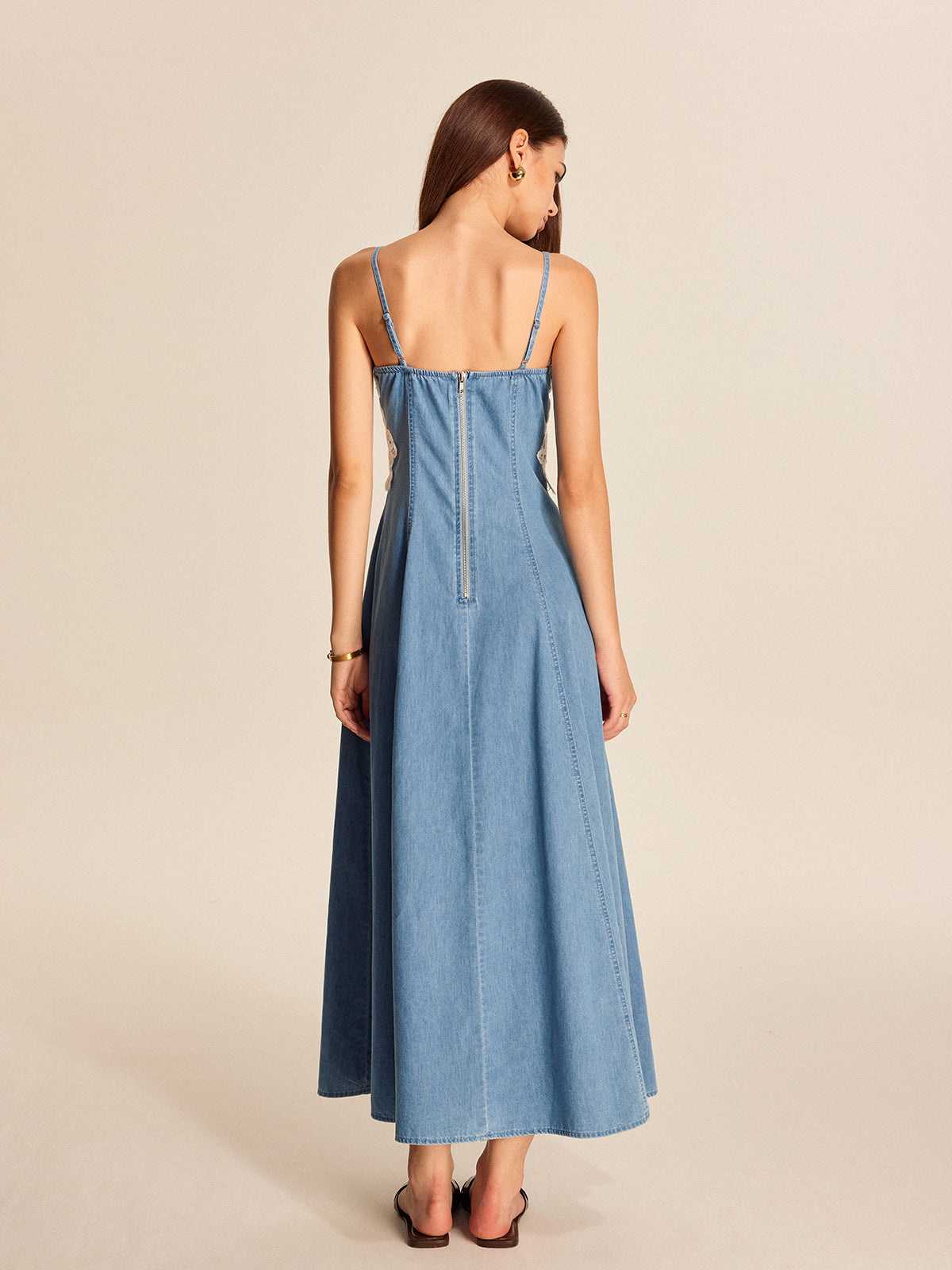Lace Panel Denim Cami Dress Lace Panel Denim Cami Dress