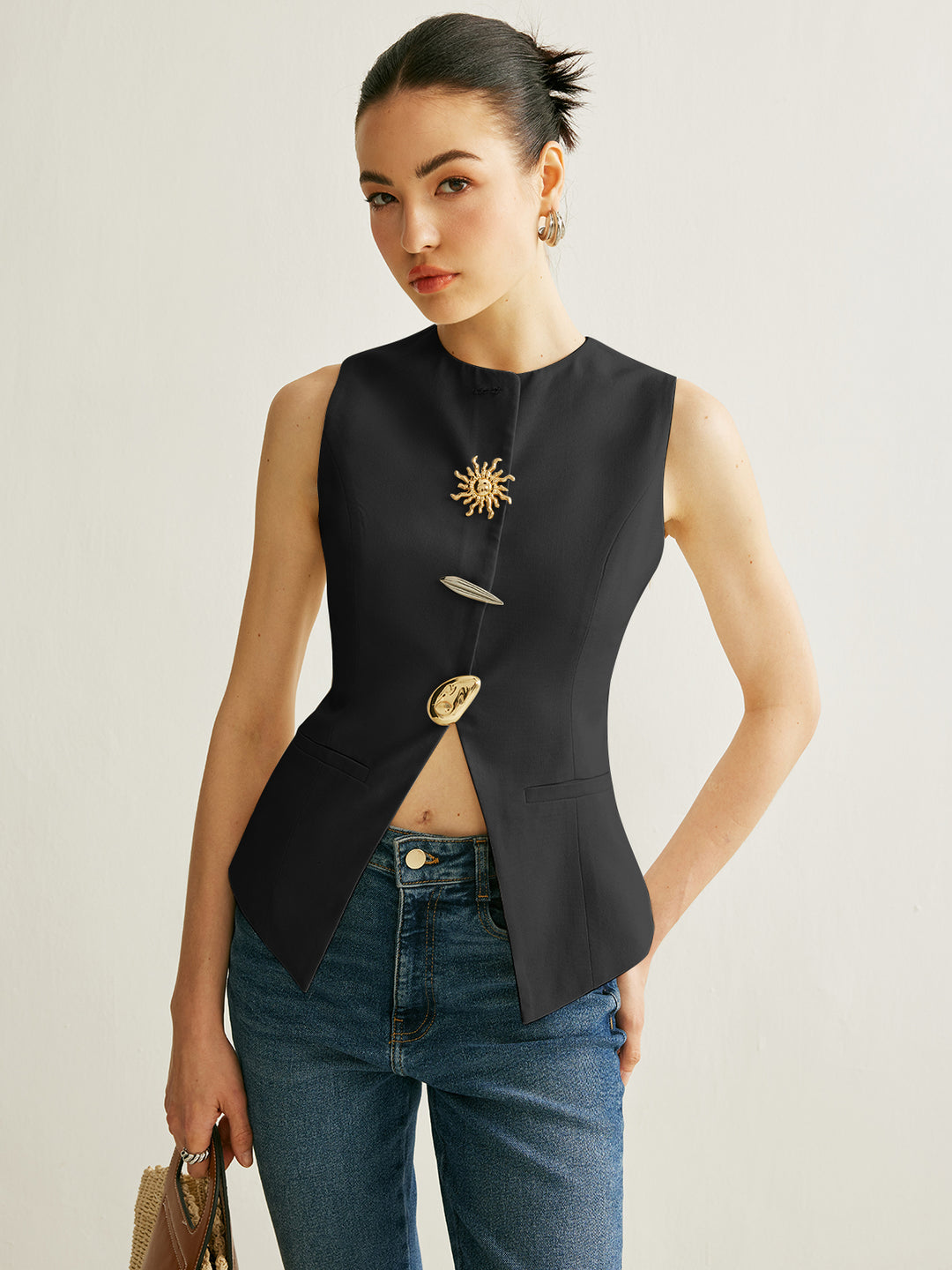 Metal Detail Split Vest – COMMENSE