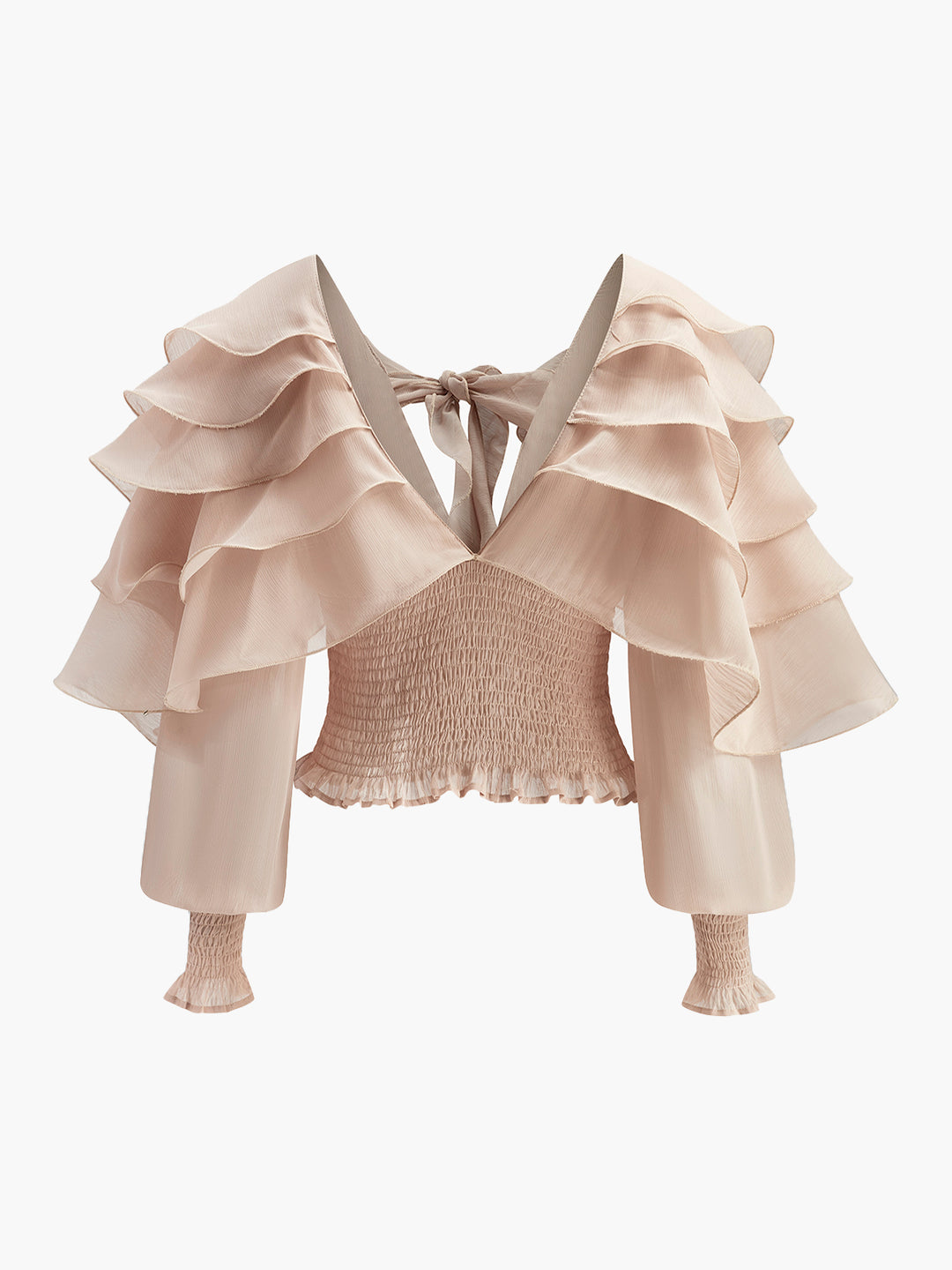 Semi-Sheer Chiffon Ruffle Backless Top | COMMENSE