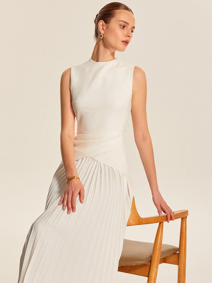women pleated sleeveless dress Sleeveless Accordion Pleated Silk Dress