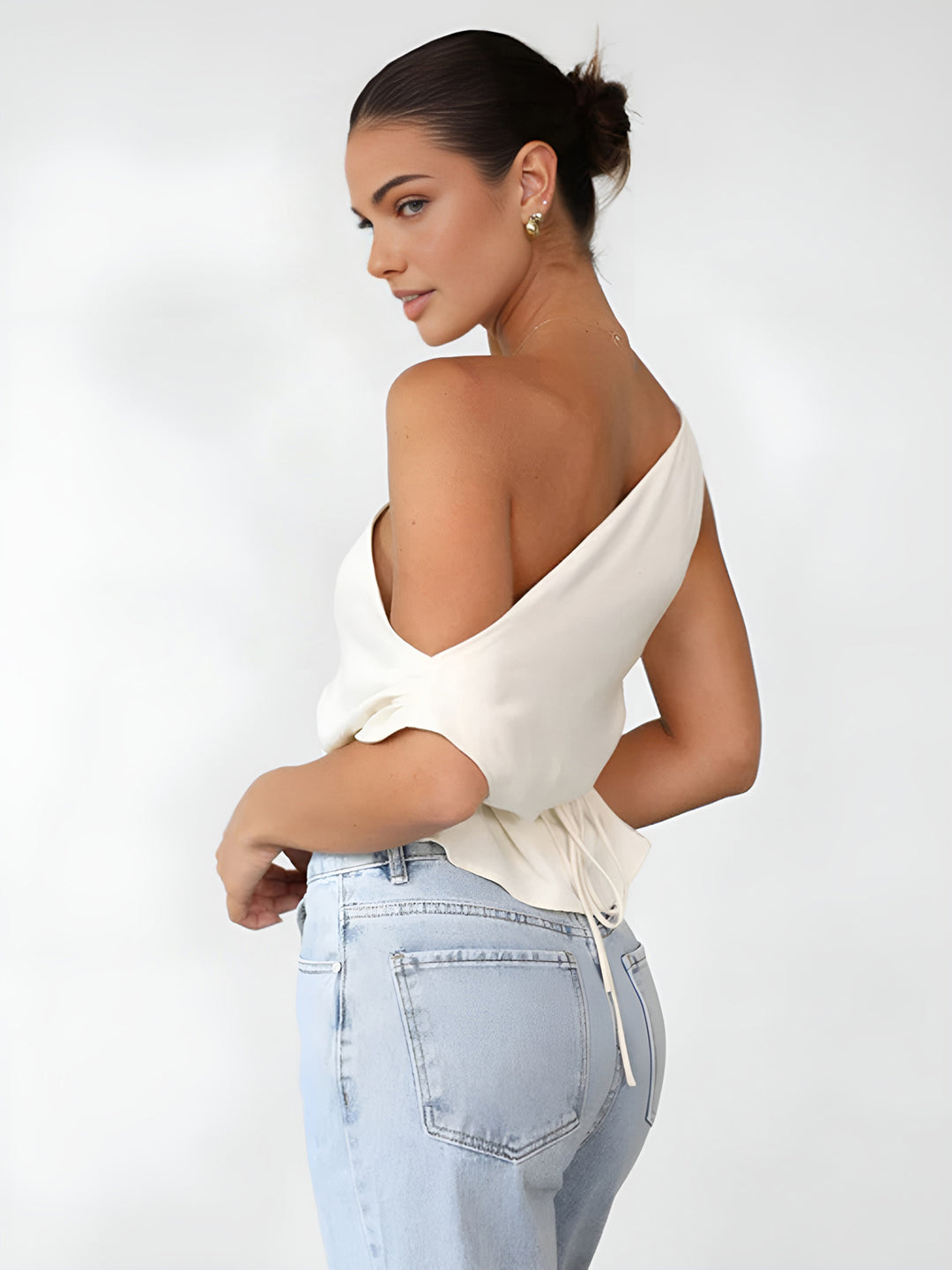 One Shoulder Off Knotted Blouse – COMMENSE